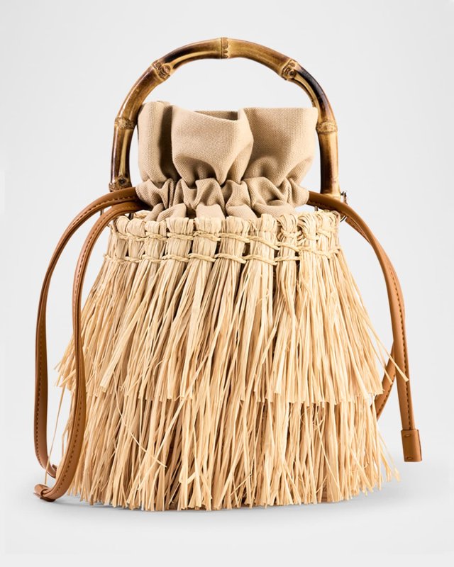 Tiki Fringe Raffia Top-Handle Bag